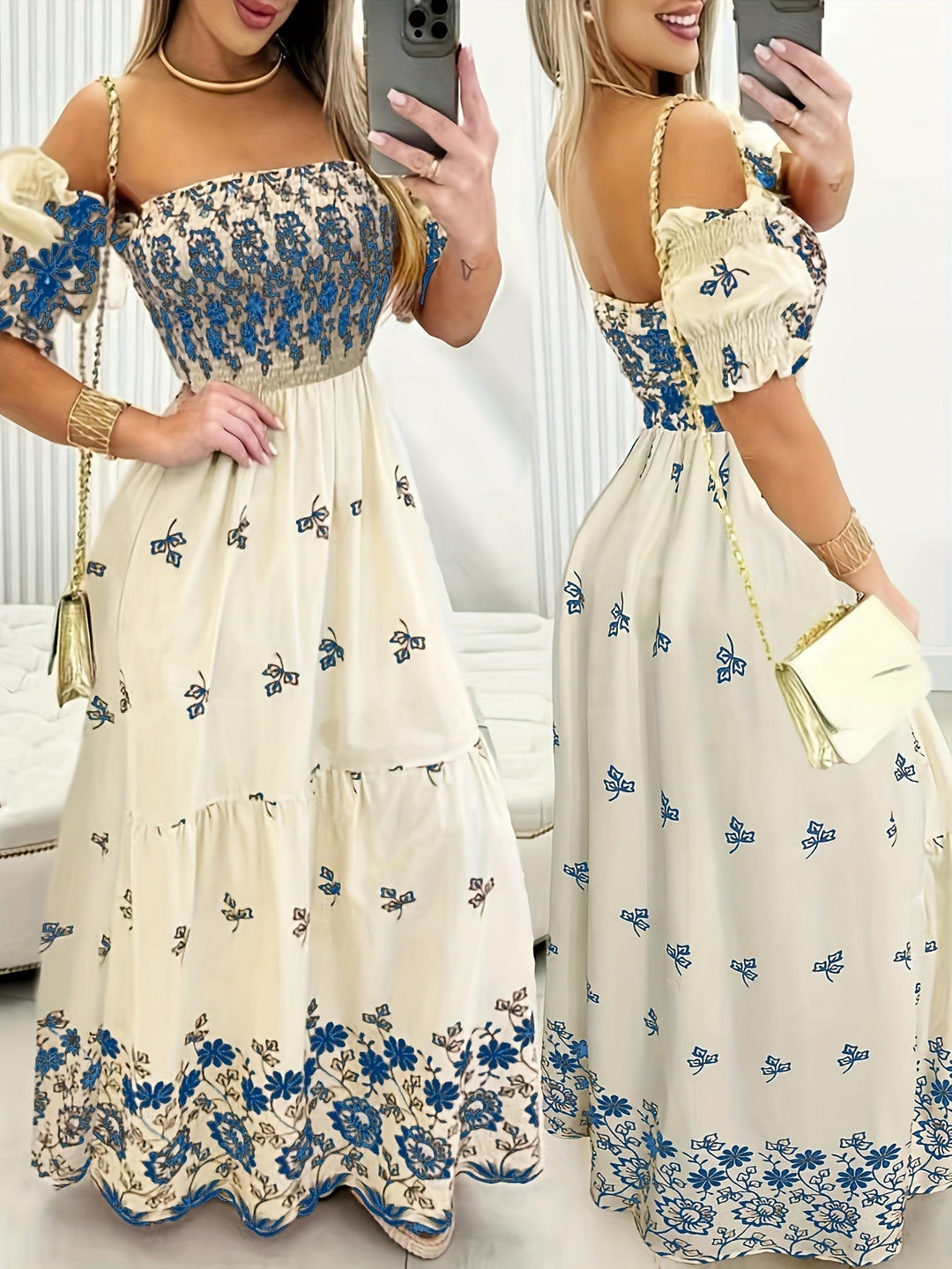 Women's Off-the-Shoulder Floral Maxi Dress
