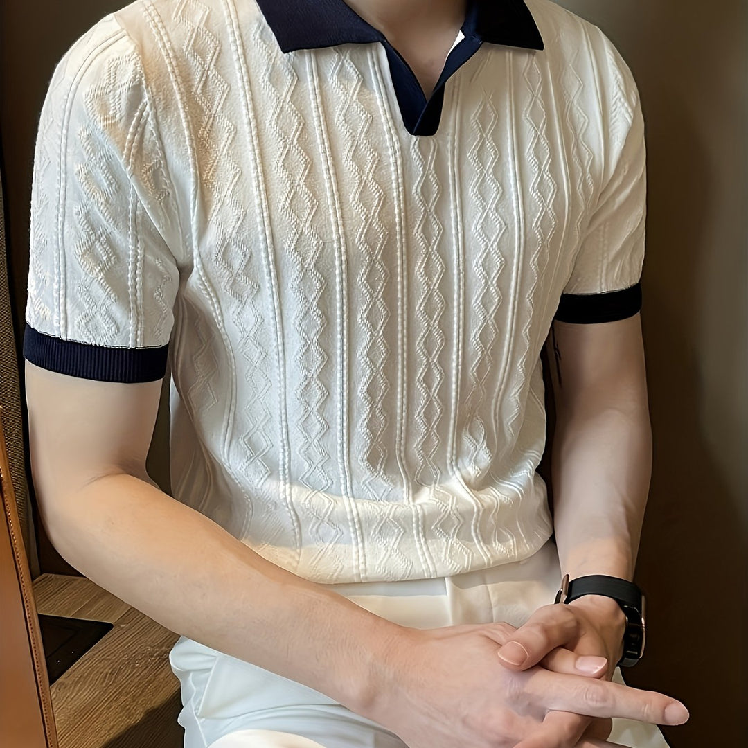 Contrast-Collar Polo Shirt for Men, Textured Style