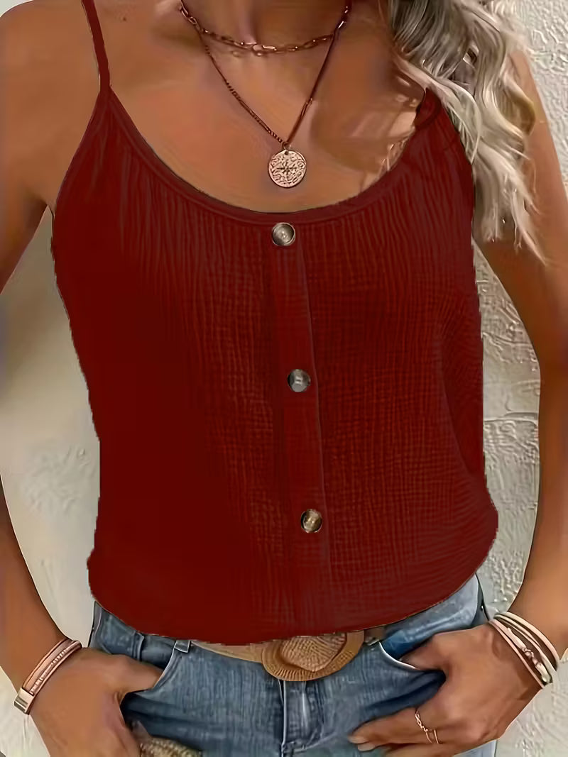 Strap Button-Front Chic Blouse for Women