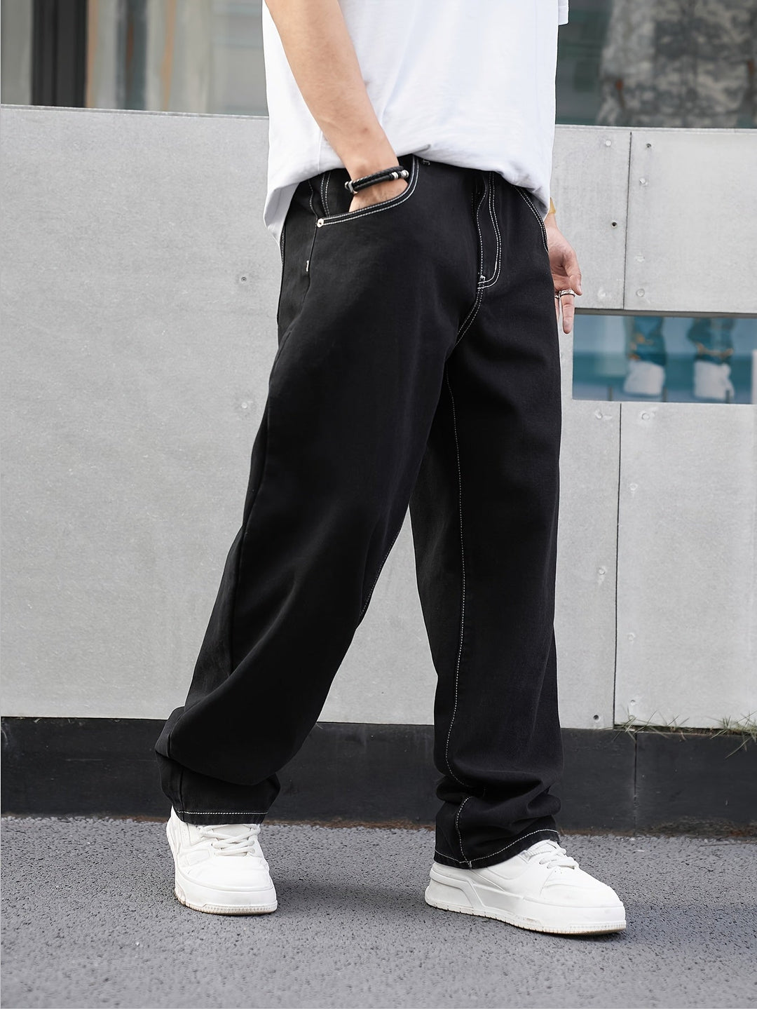 Black Relaxed-Fit Everyday Trousers for Men