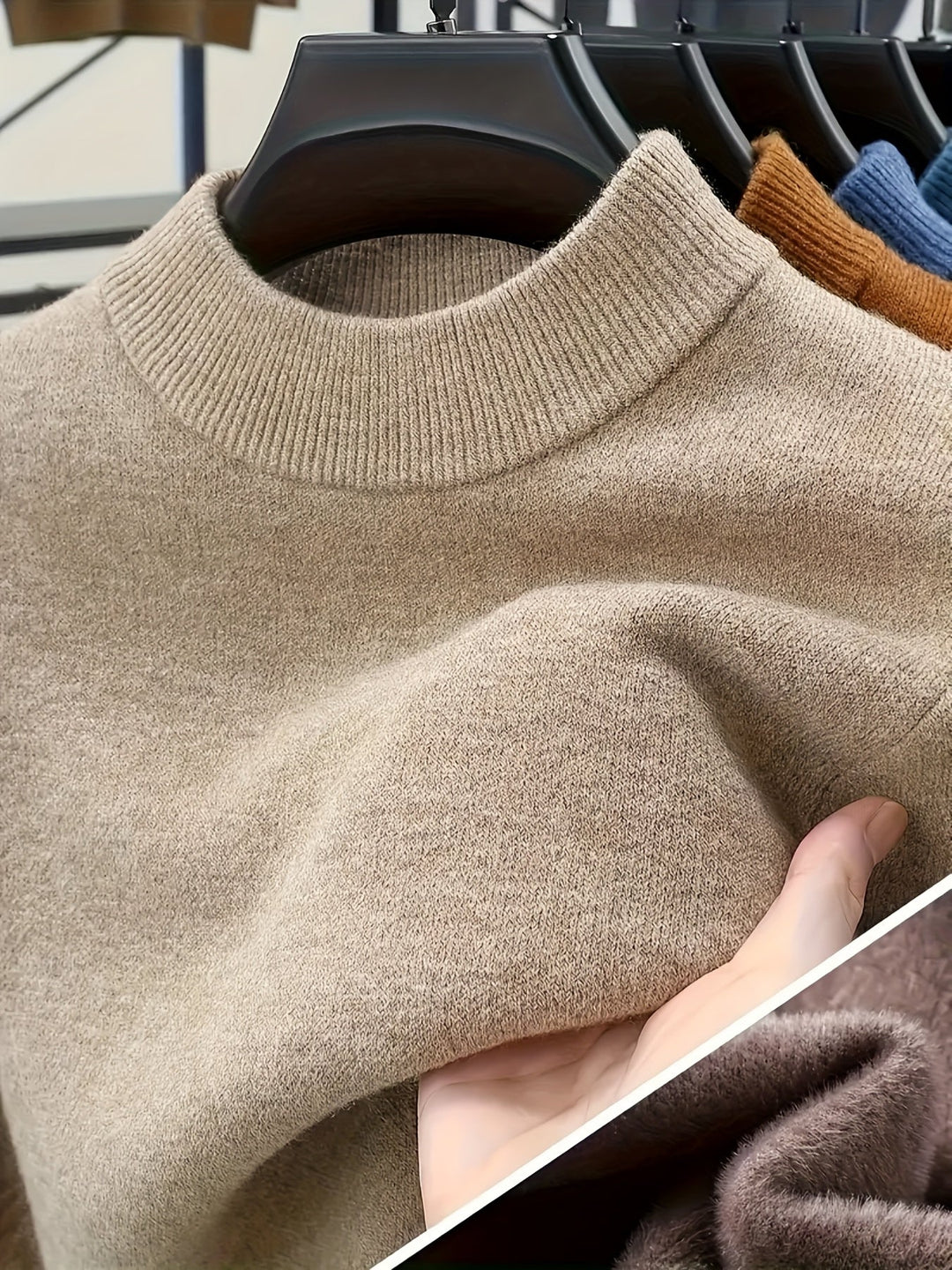 Mock Neck Knit Sweater for Men, Plus Size