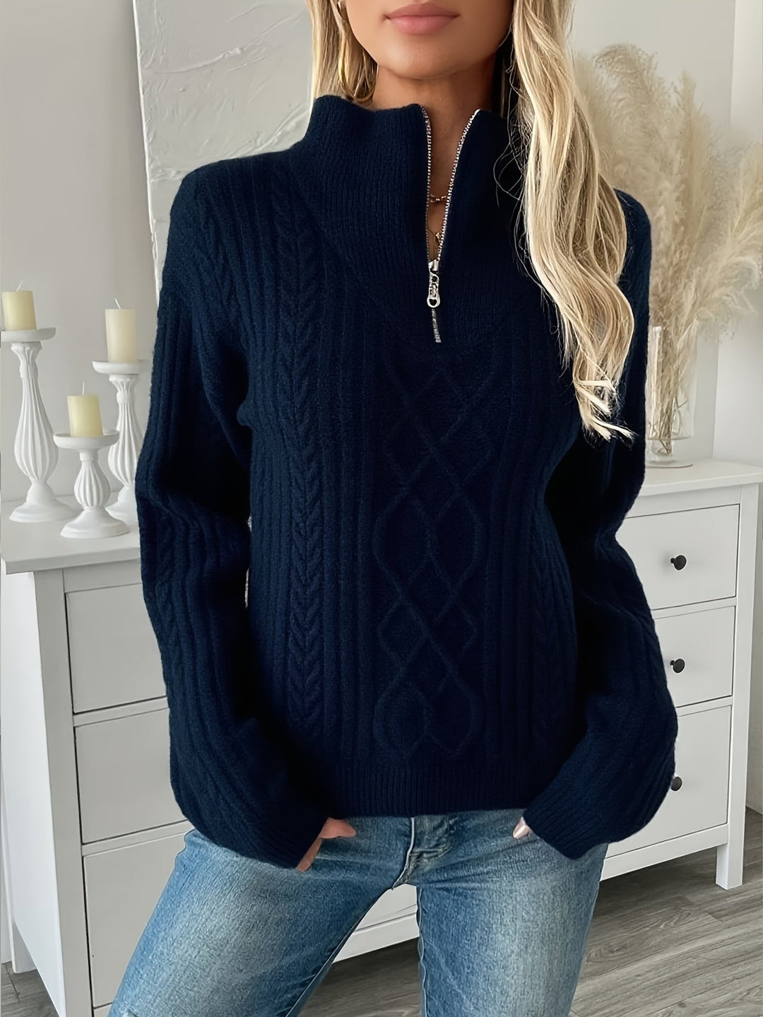 Half-Zip Sweater, Women's Textured Fit