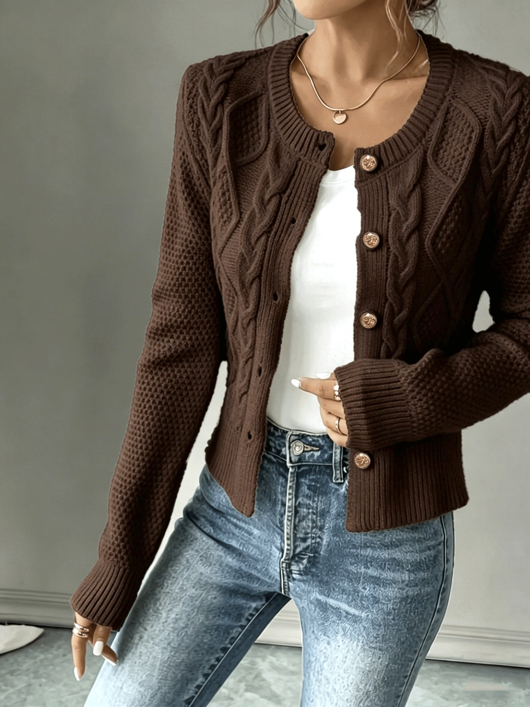 Cable-Knit Button-Front Cardigan for Women