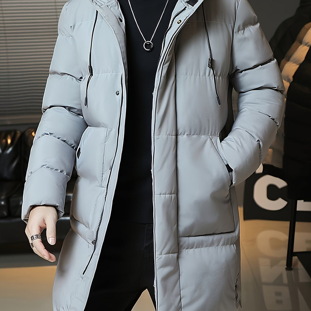 Hooded Longline Puffer Coat for Men, Plus Size
