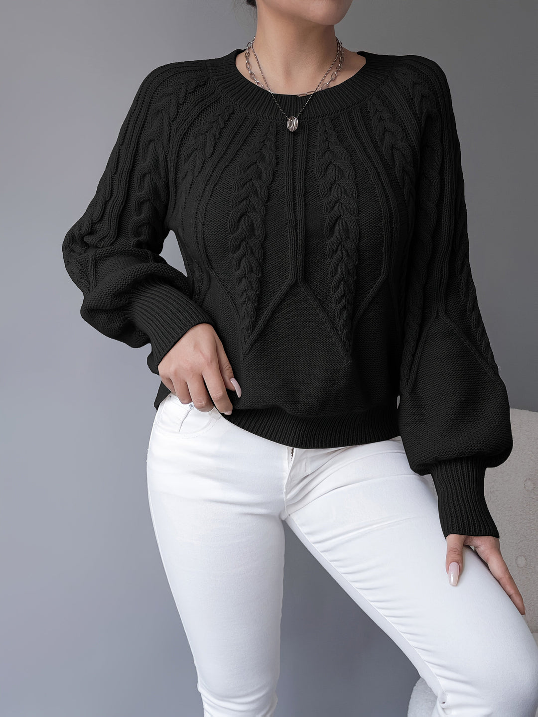 Ladies Cable-Knit Textured Sweater