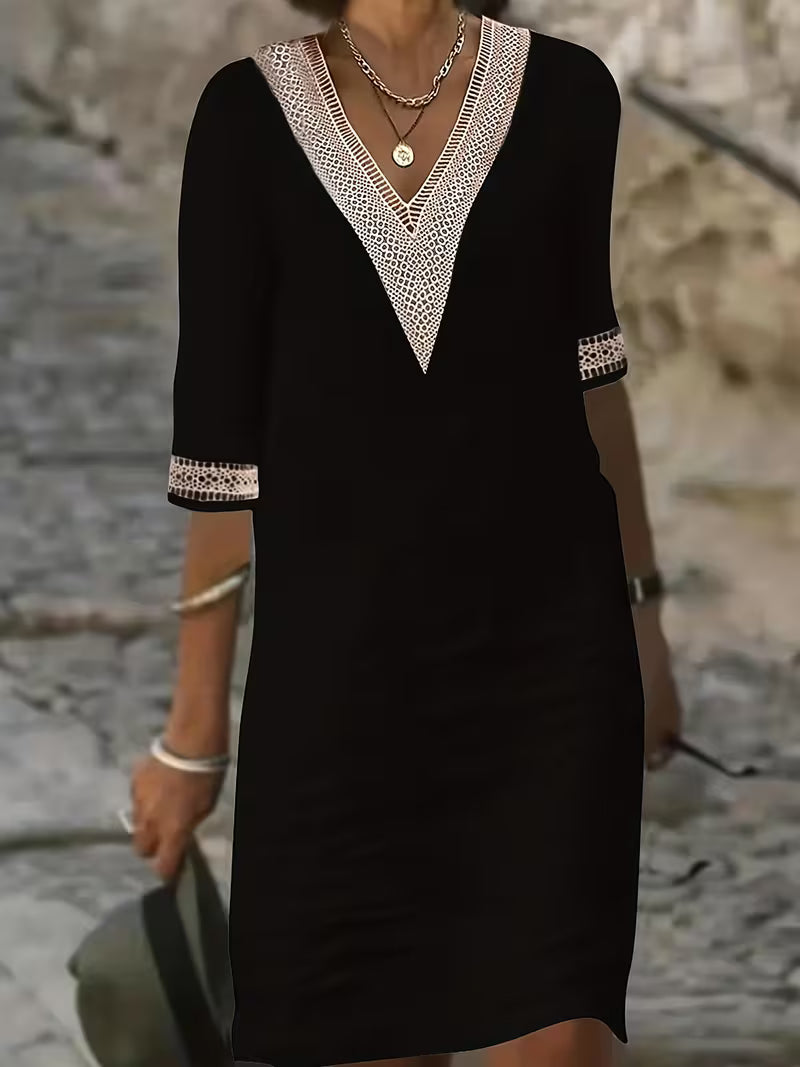 V-Neck Mid Sleeve Dress for Women, Stylish Style