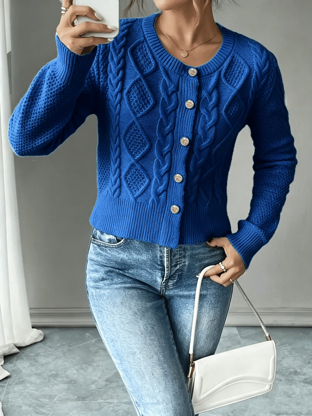 Cable-Knit Button-Front Cardigan for Women