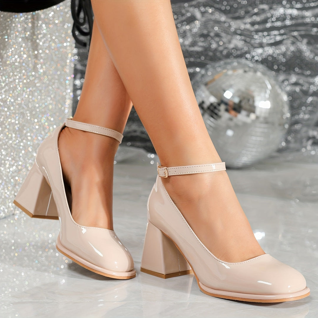Shiny Patent Strap Heels for Women, Classic Style