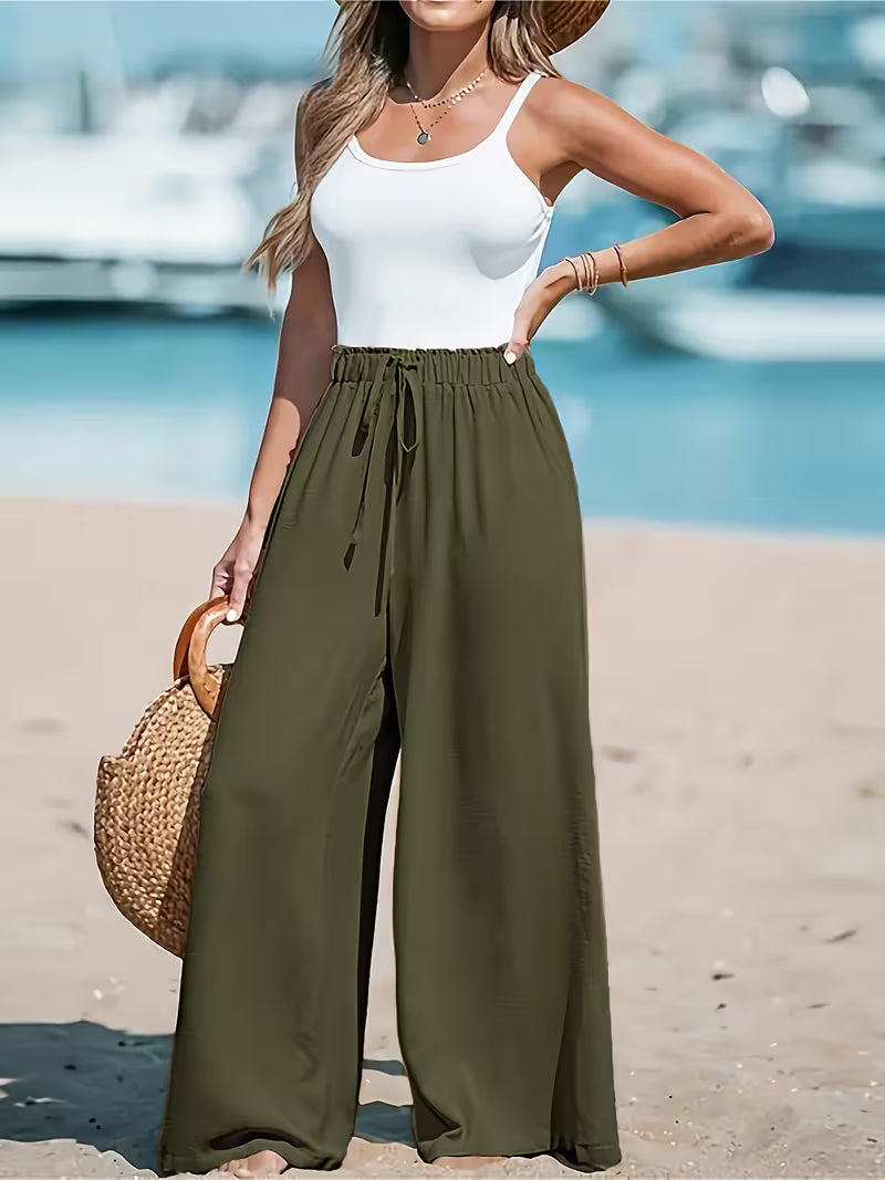 High-Waisted Wide-Leg Pants, Women's Casual Fit