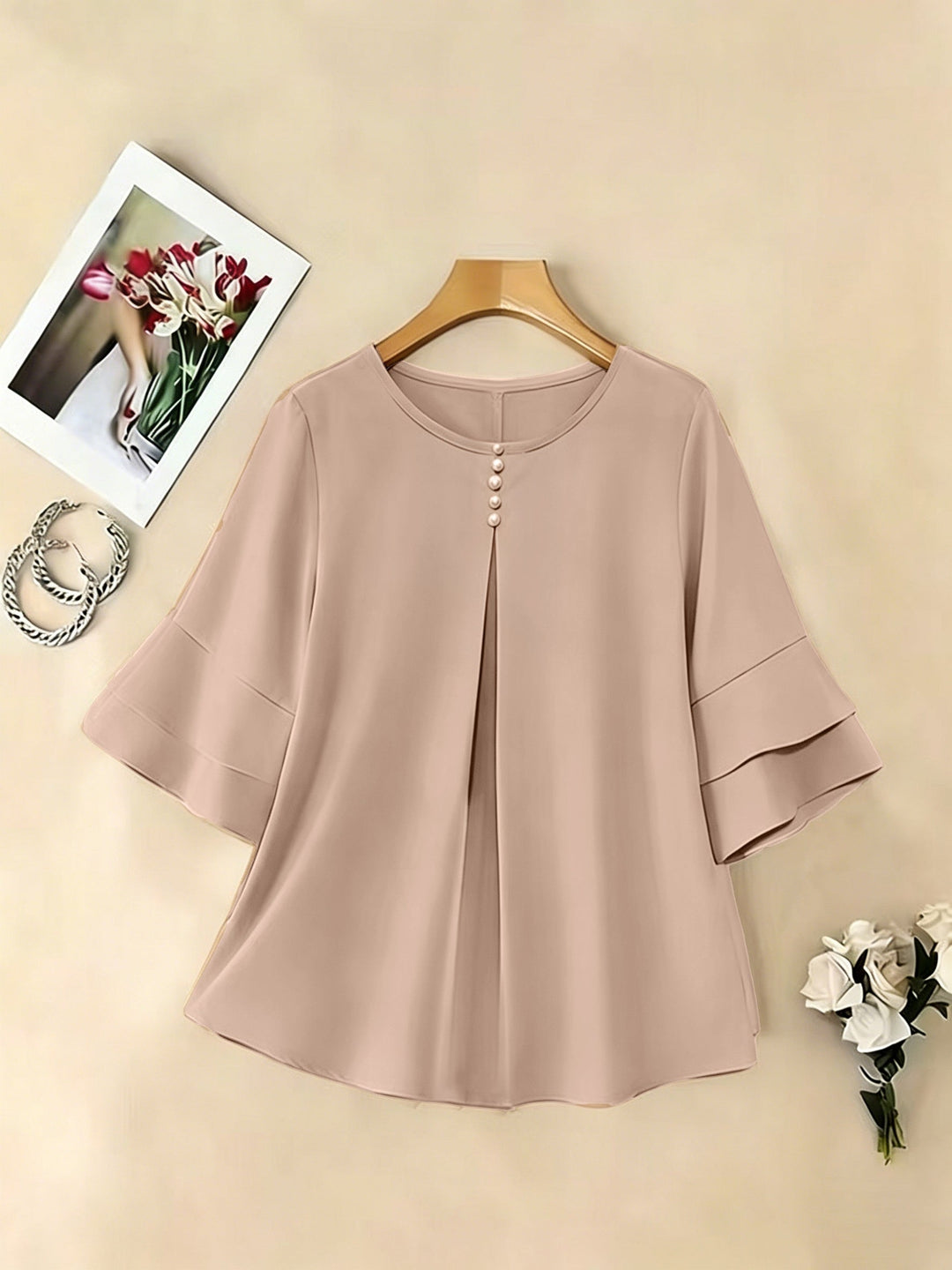 Flared-Sleeve Pleated Blouse for Women