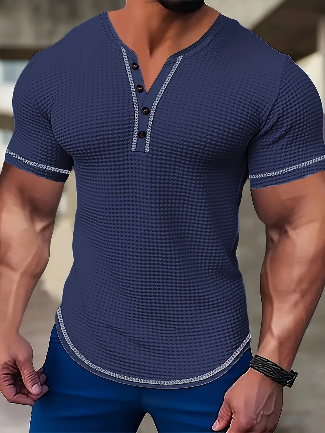 Textured Short Sleeve Henley Shirt for Men