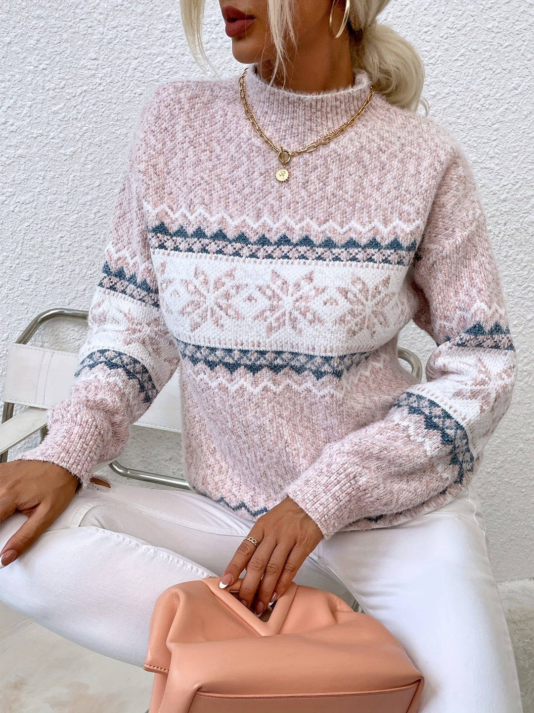 Snowflake Mock-Neck Sweater, Women's Cozy Fit