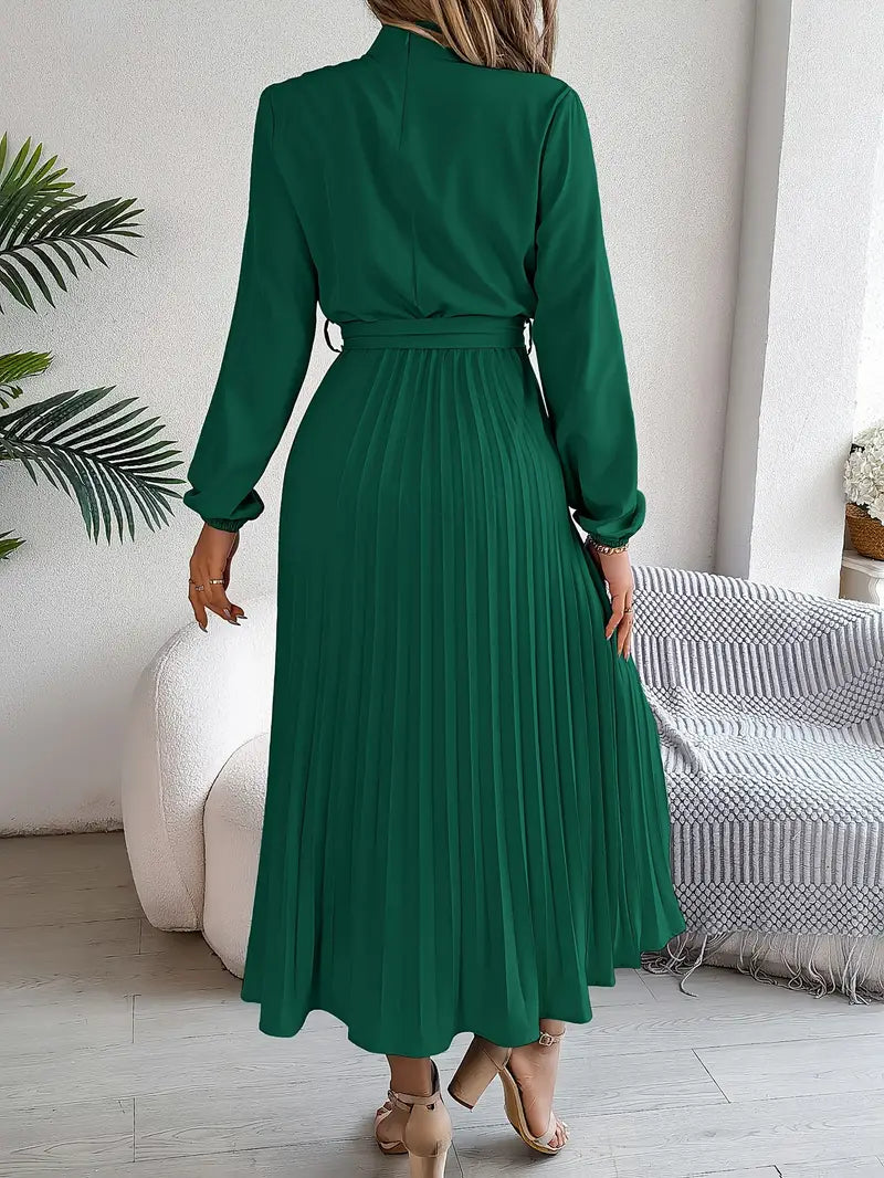 Long-Sleeve Belted Waist Midi Dress for Women