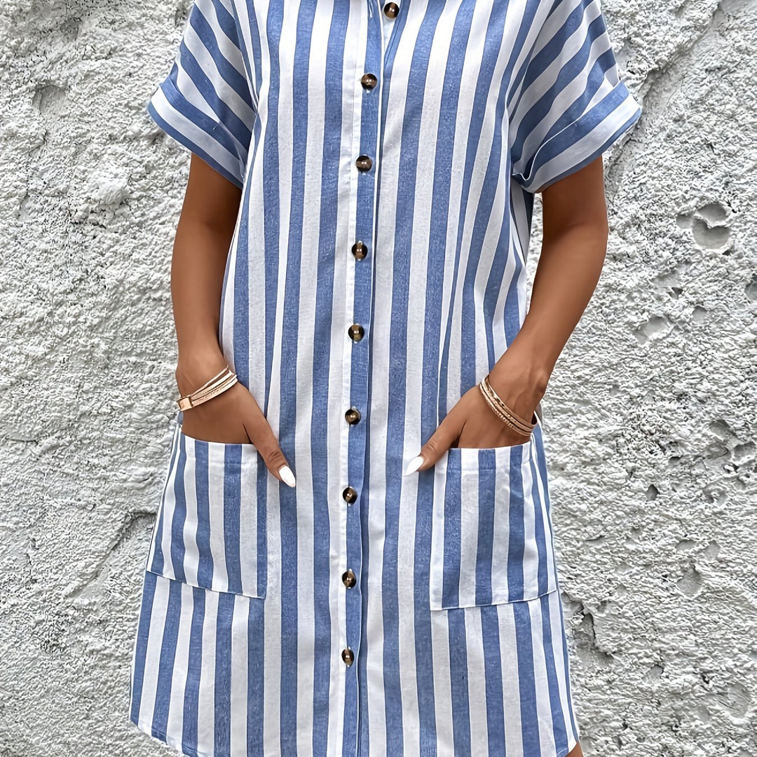 Belted Striped Shirt Dress for Women