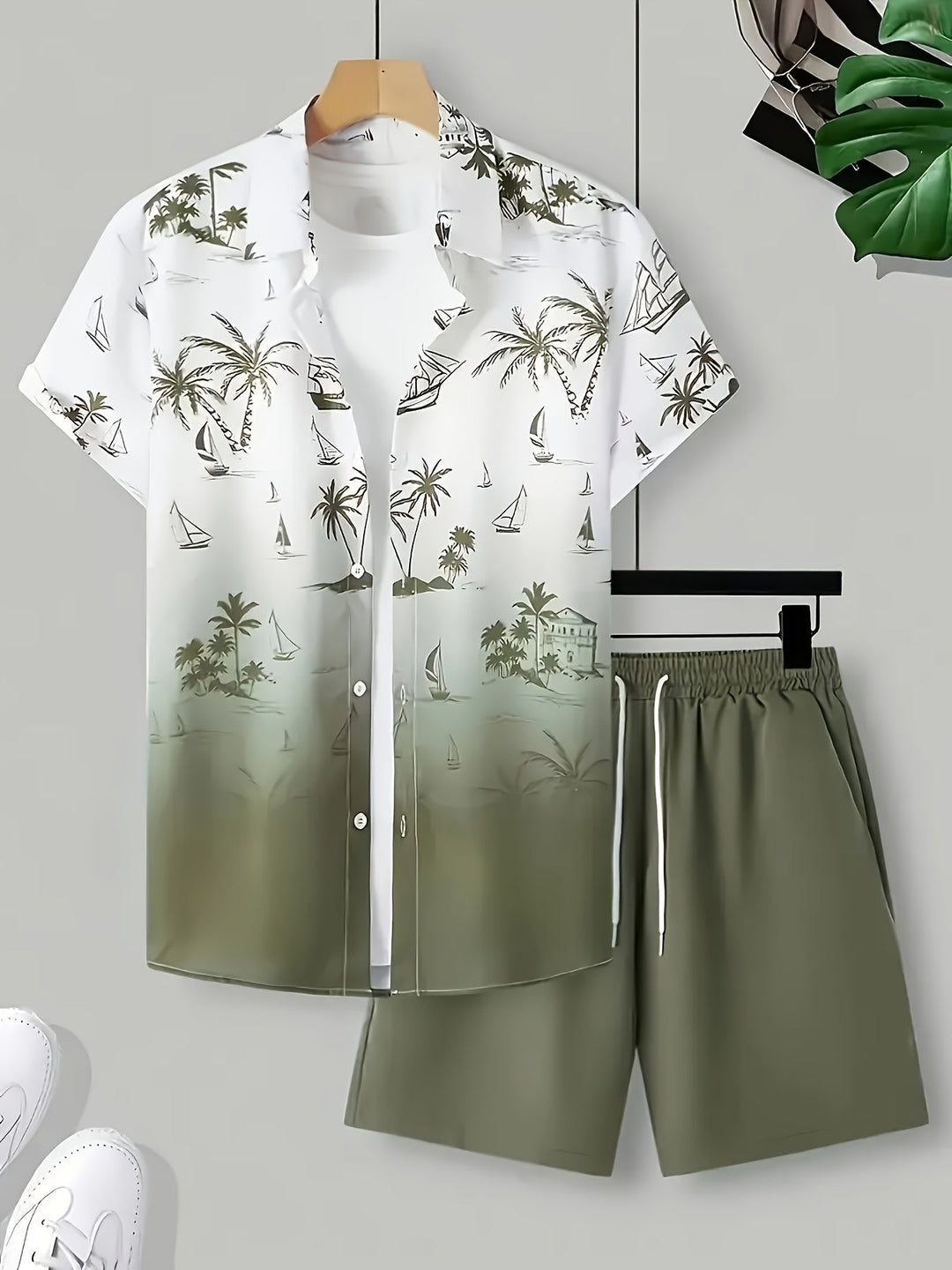 Coastal Print Shirt and Shorts Set for Men