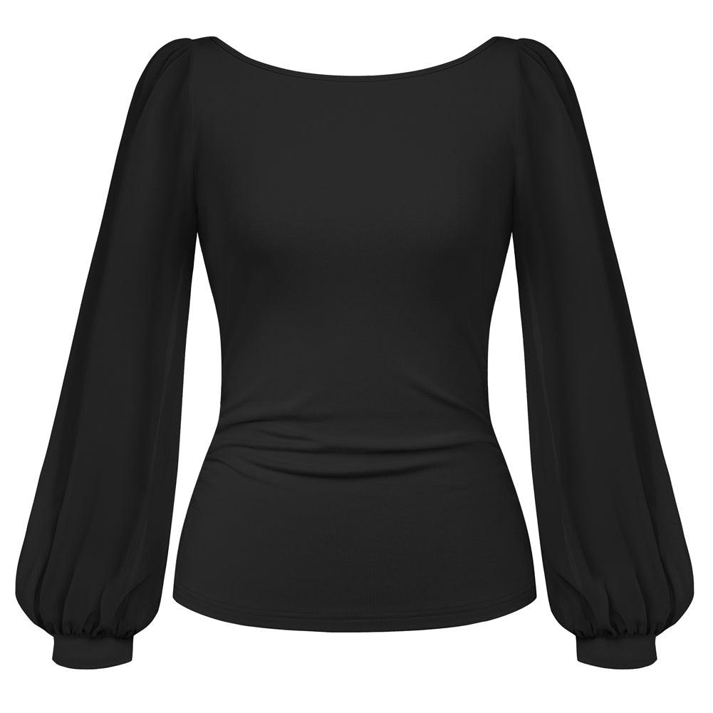 Women's Soft Drape Long Sleeve Mesh Blouse – Black
