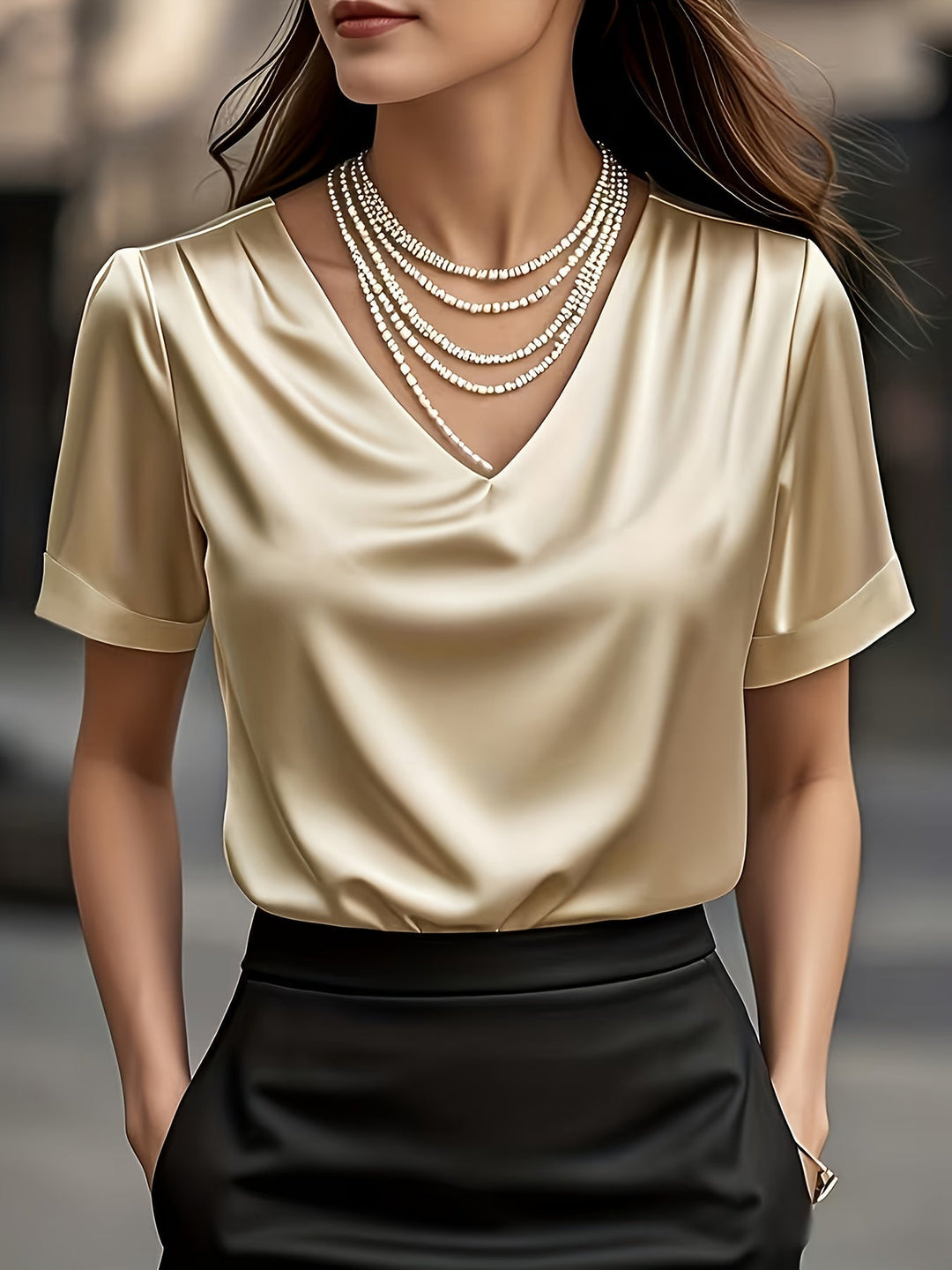 Draped V-Neck Blouse for Women