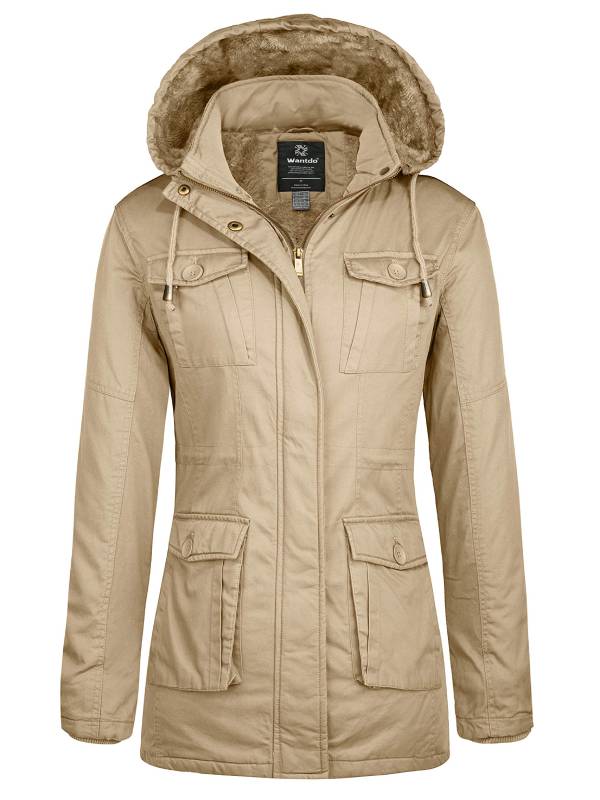 Women's Sherpa Hooded Lined Warm Parka – Light Khaki