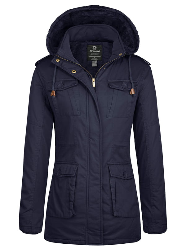Women's Sherpa Hooded Lined Warm Parka – Navy
