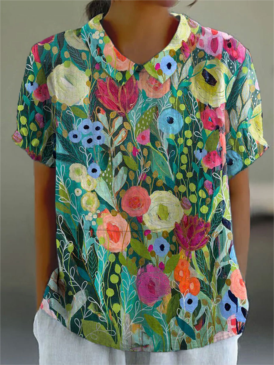 Watercolor Floral Shirt for Women, Casual Style