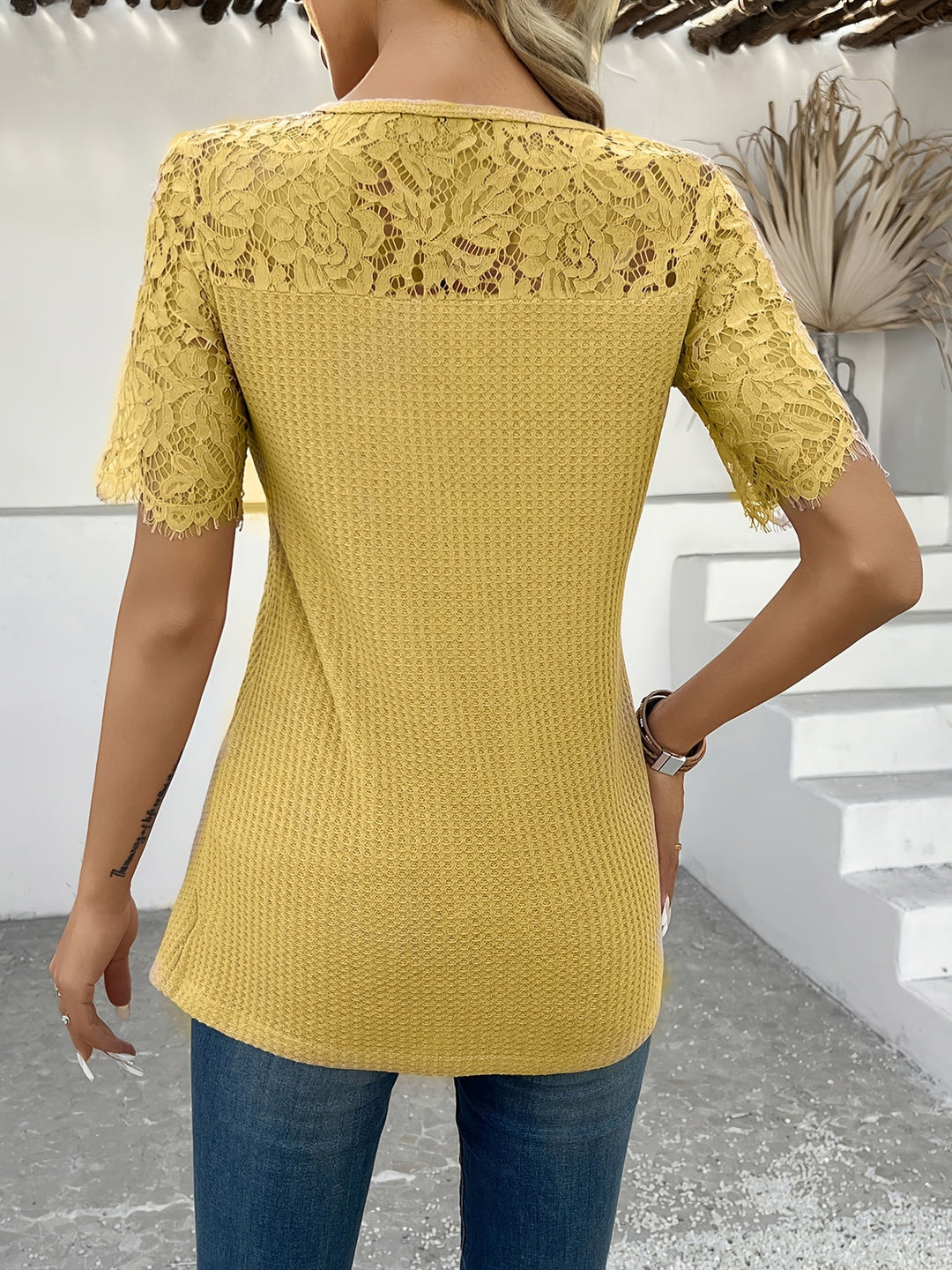 Lace-Trimmed Button Top for Women