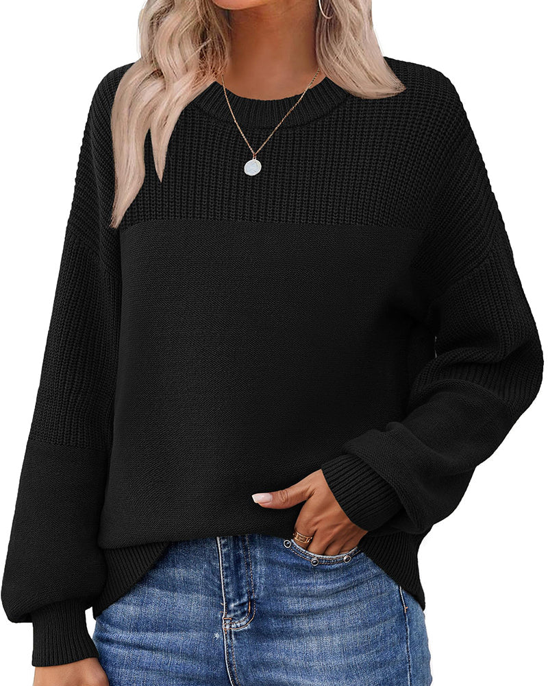 Women's Chunky Knit Cotton Blend Crew Neck Sweater