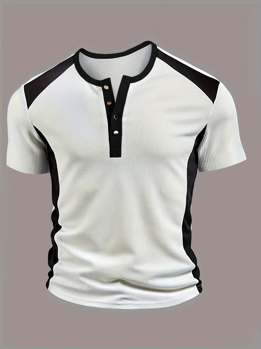 Contrast Henley Shirt for Men, Textured Style