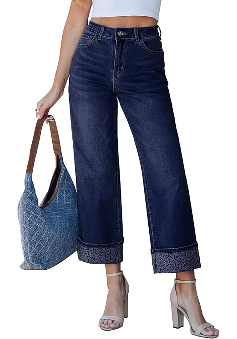 Women's Denim Cropped Wide-Leg Relaxed-Fit Jeans – Arrow Nightfall Blue