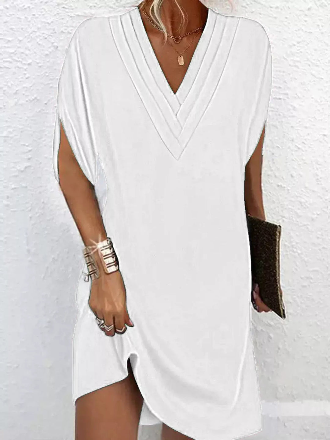 V-Neck Slit Sleeve Mini Dress for Women, Plus Size