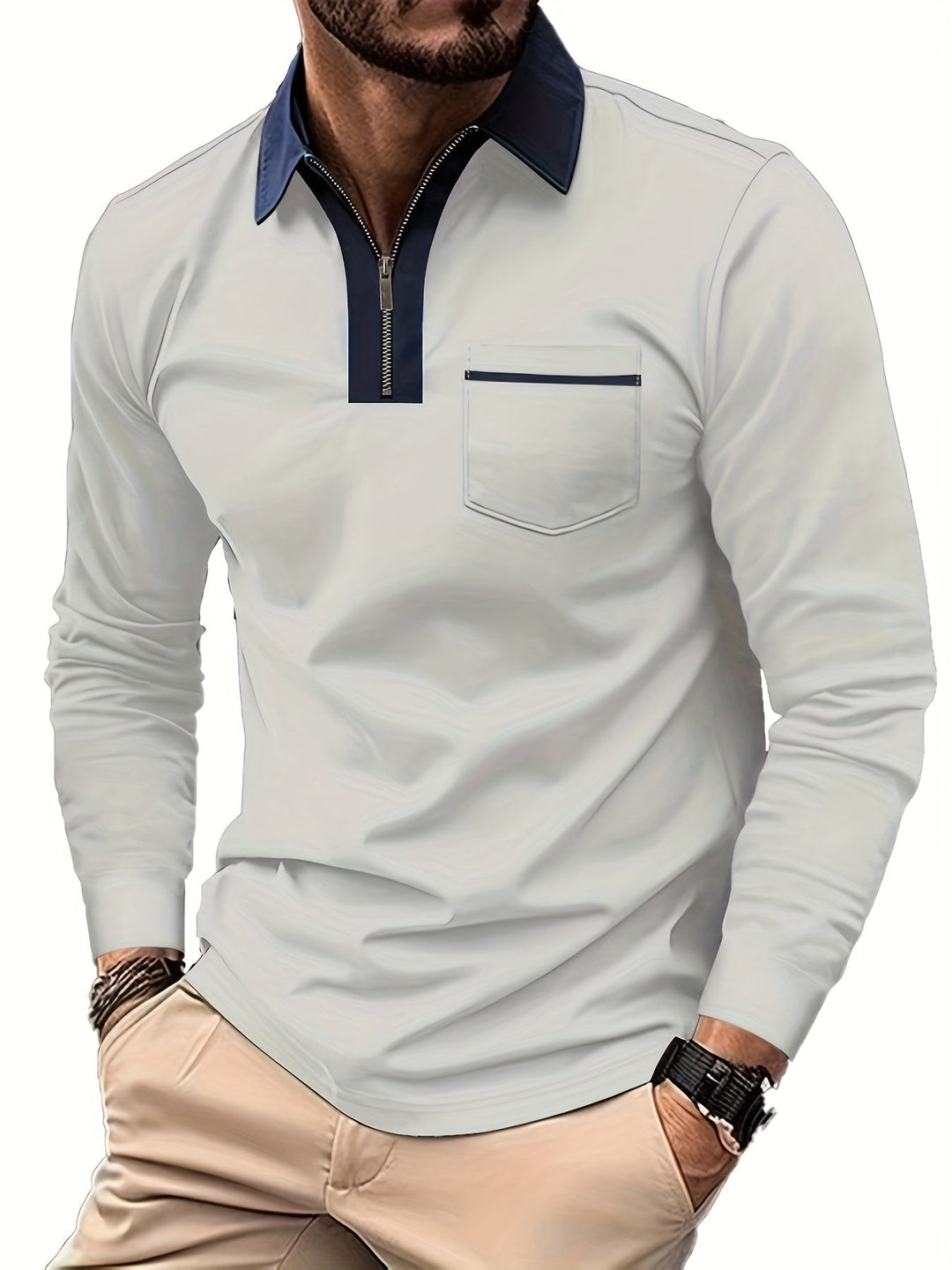 Refined Zip-Collar Polo Shirt for Men, Plus Size
