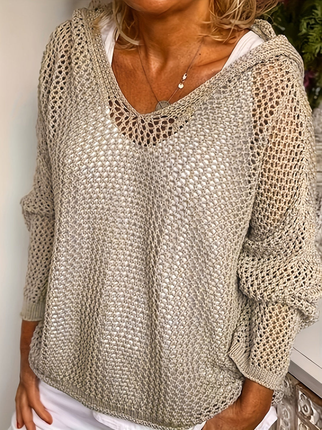 Open-Knit Hooded Sweater for Women, Relaxed Style
