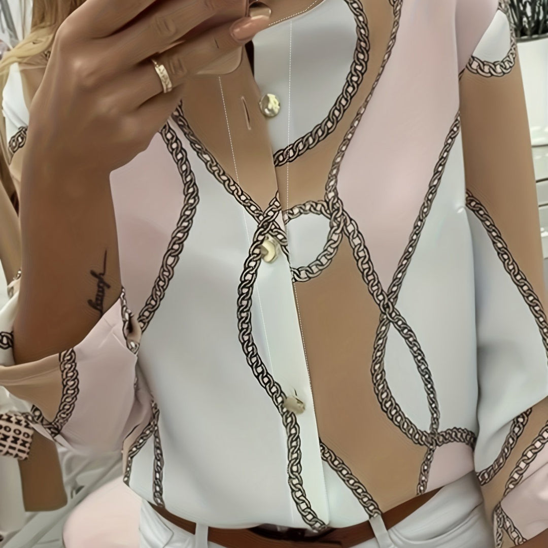 Women's Chain-Print Collared Shirt
