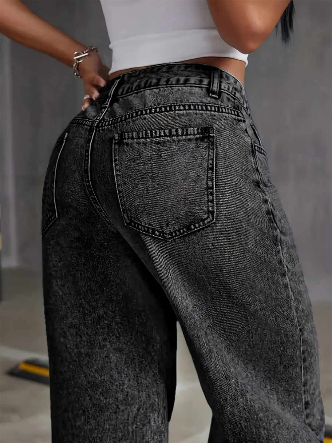 Black High-Waisted Wide-Leg Jeans for Women
