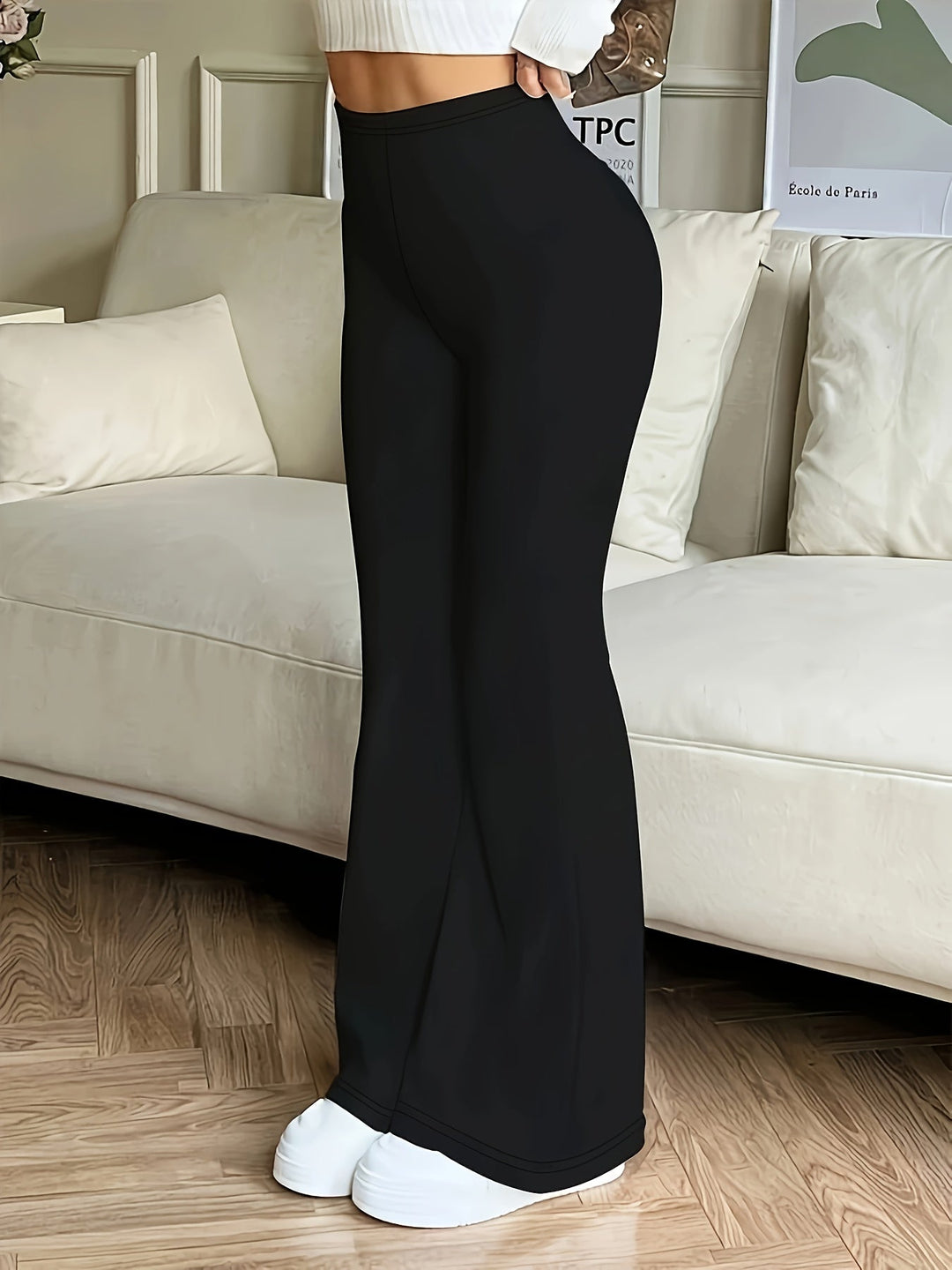 Black High-Waist Flared Trousers for Women