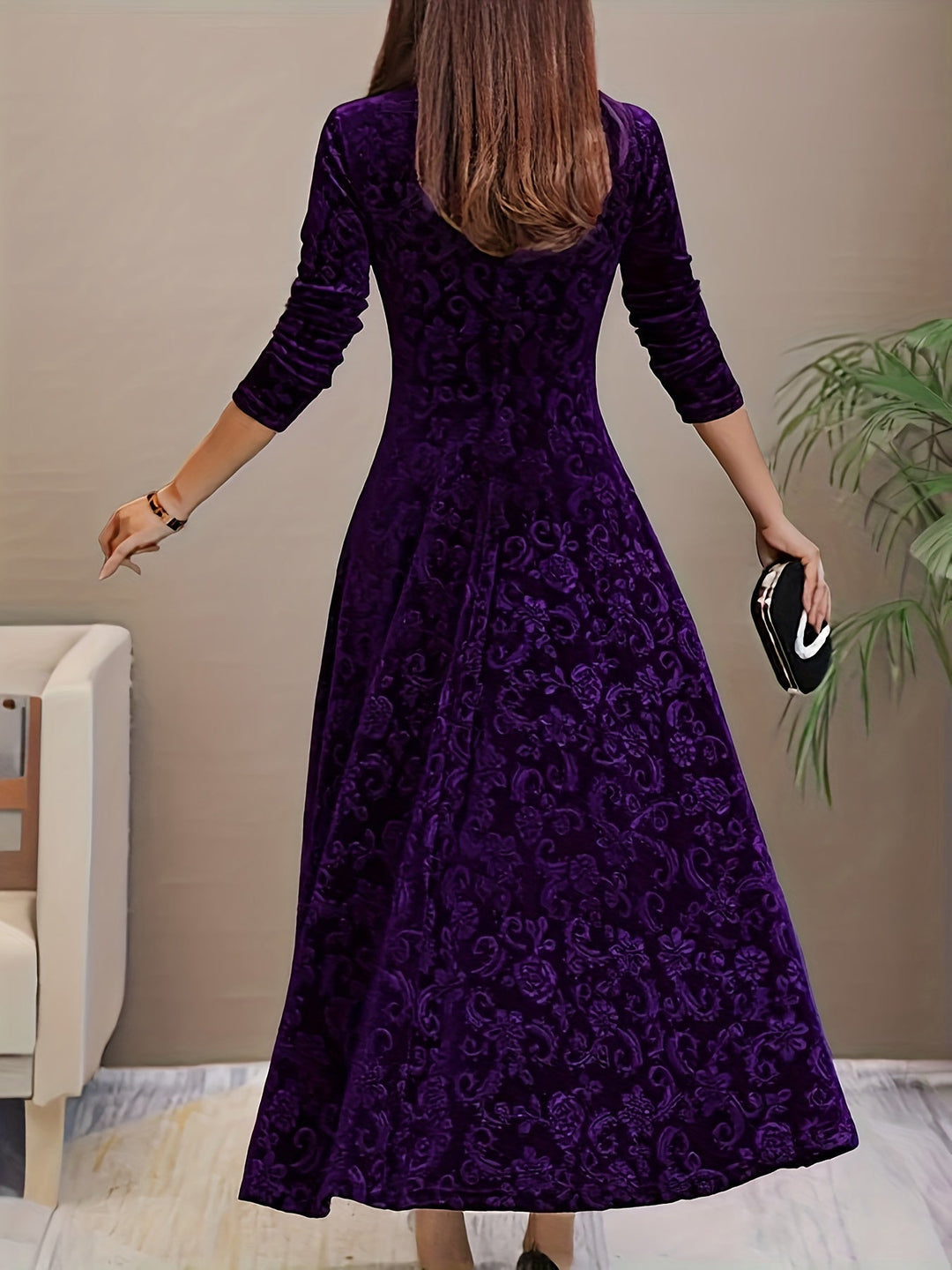 Long-Sleeve Midi Dress for Women, Elegant Style