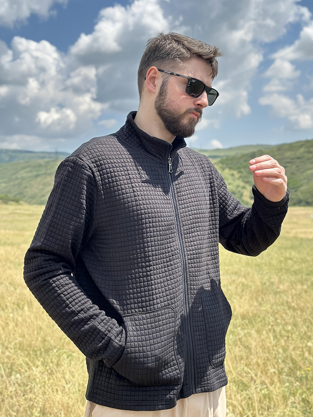 Zip-Up Jacket for Men, Textured Style