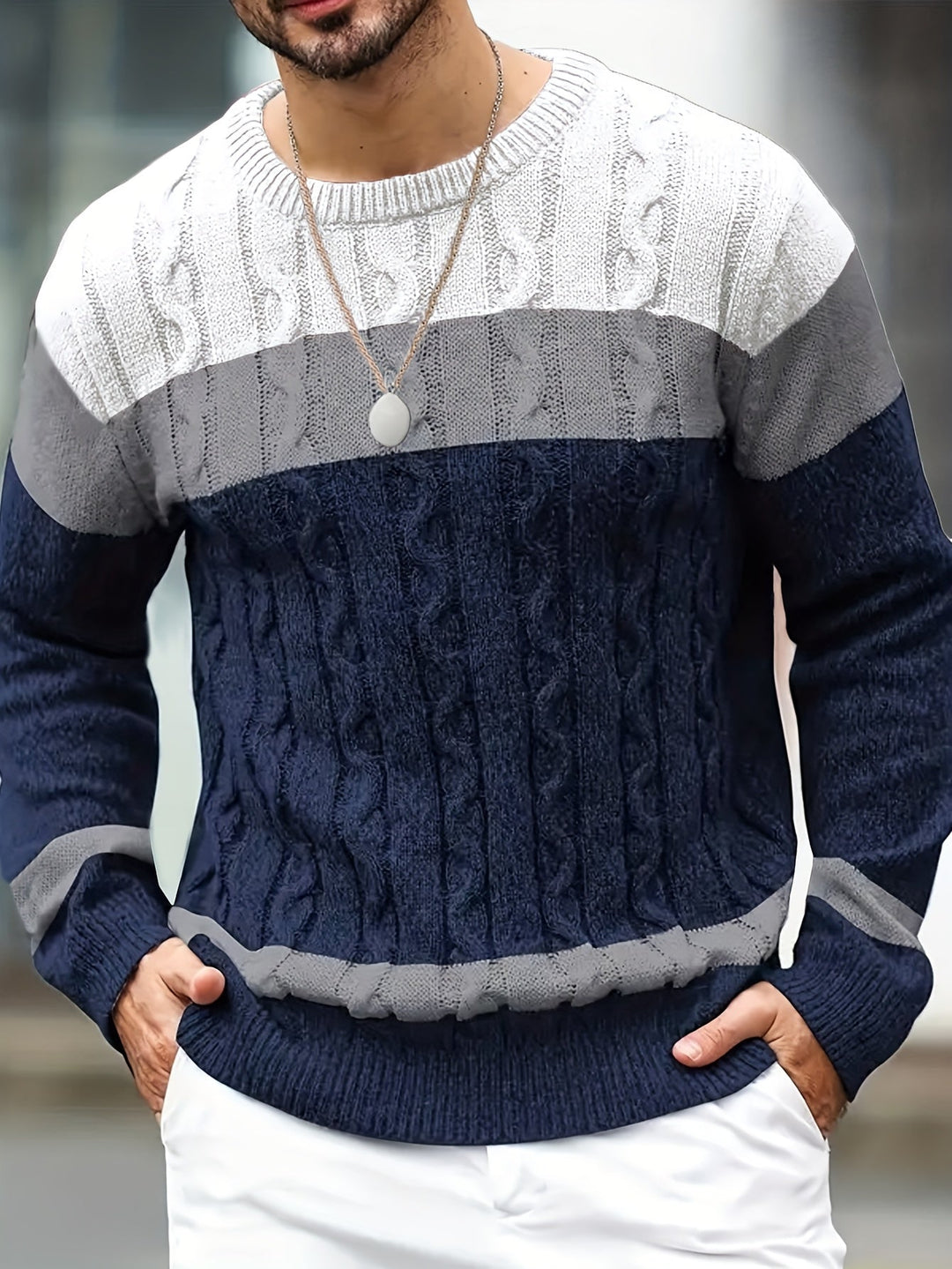 Cable-Knit Pullover for Men, Classic Style