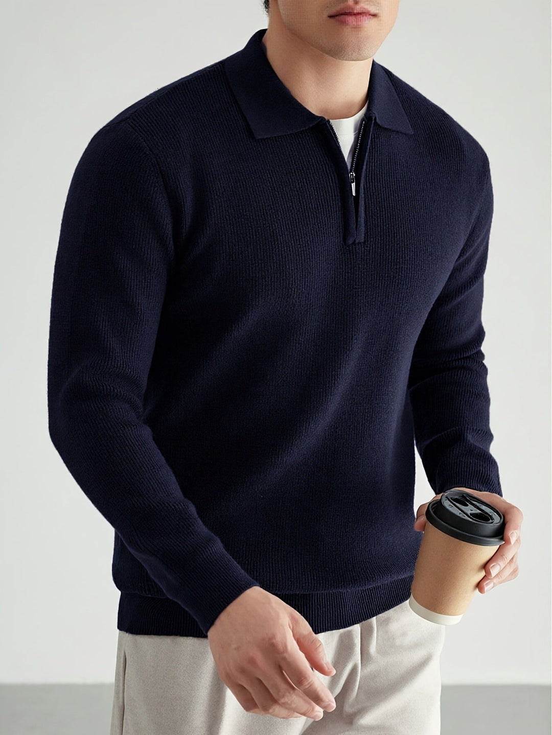 Refined Quarter-Zip Polo Sweater for Men, Plus Size