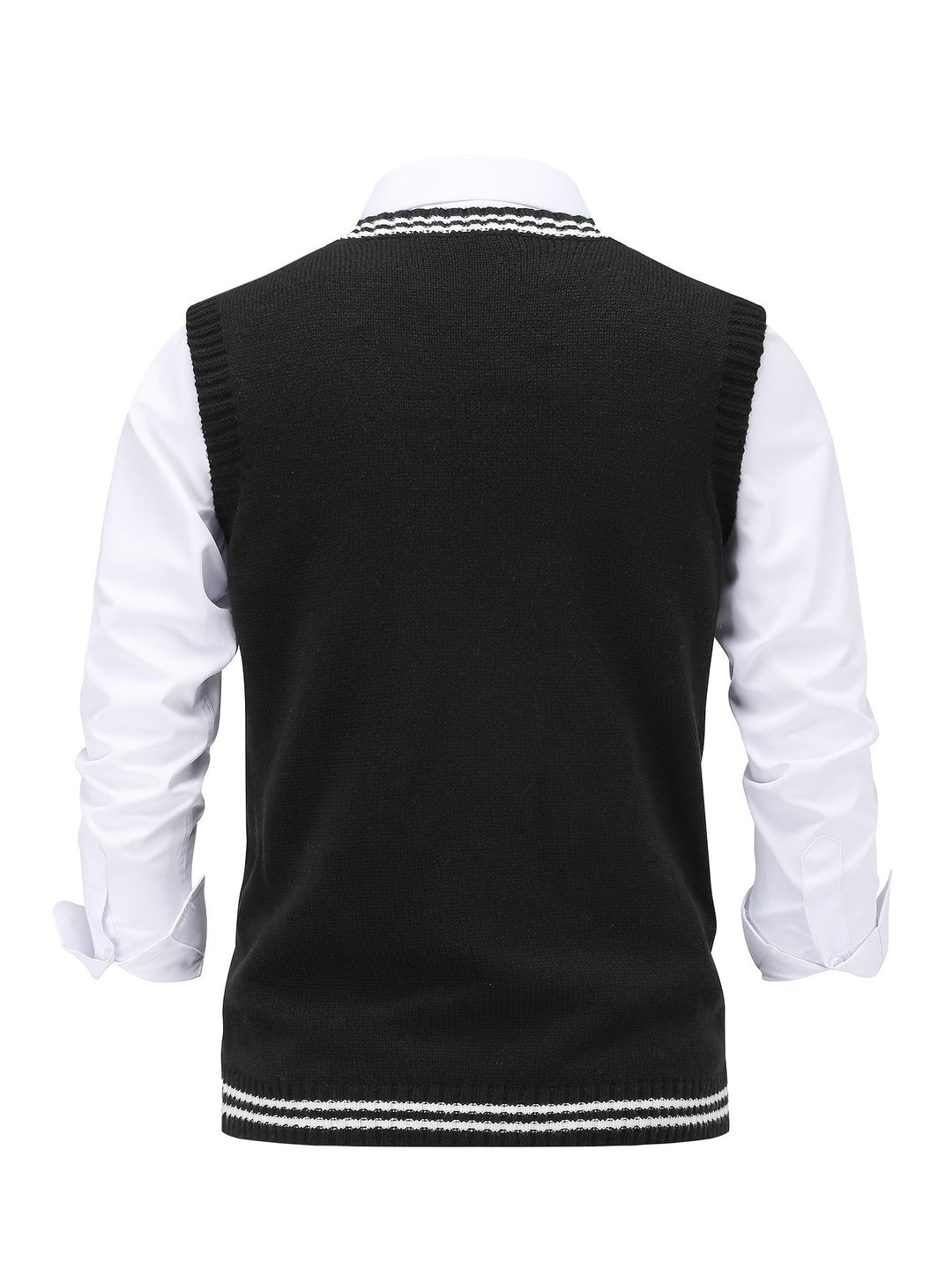 Cable-Knit V-Neck Sweater Vest for Men, Dark Gray