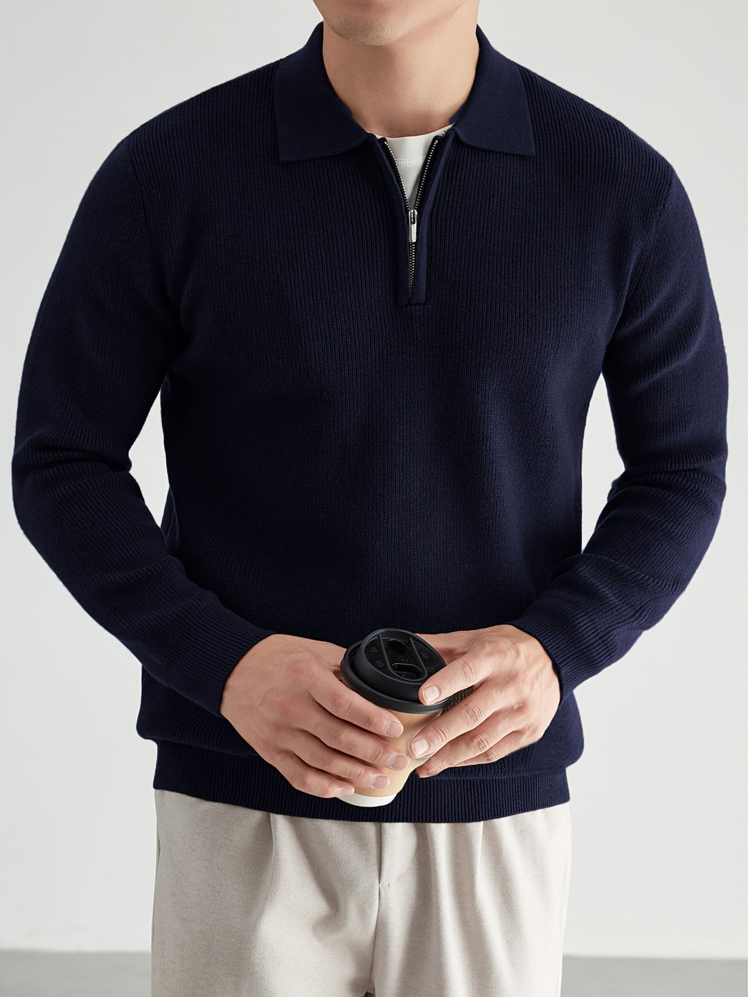Refined Quarter-Zip Polo Sweater for Men, Plus Size