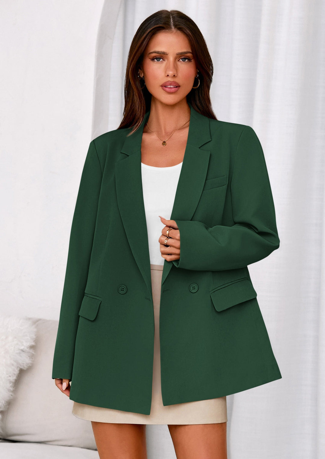 Women's Work Blazer with Pockets and Lapel Collar