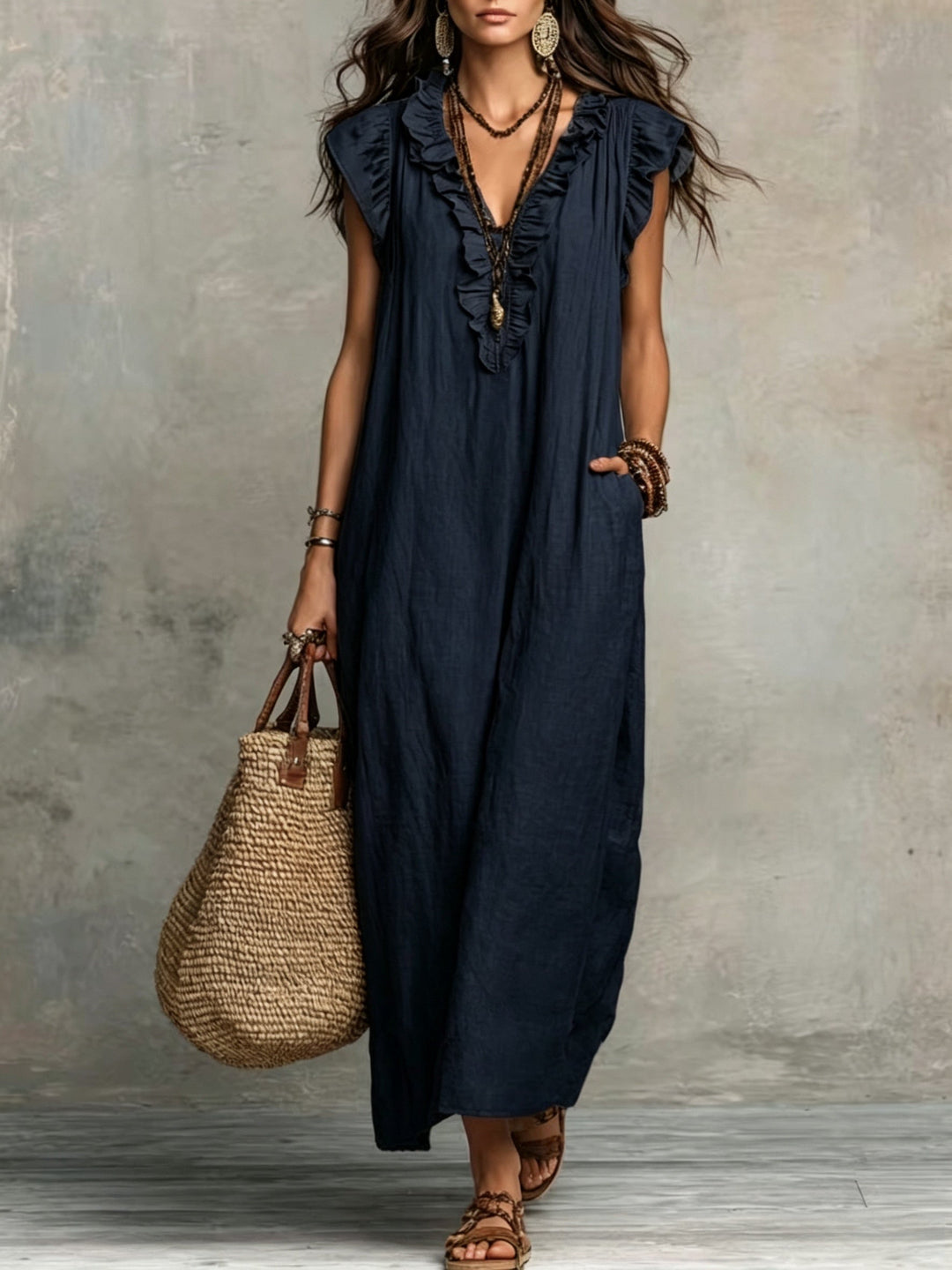 Women's Ruffled Bohemian Maxi Dress