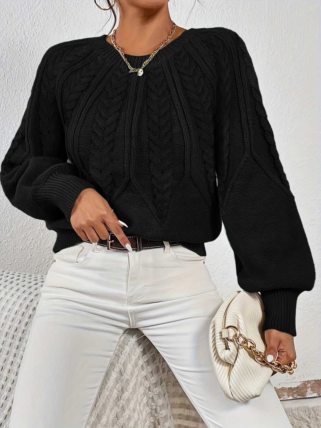 Relaxed Cable-Knit Sweater for Women