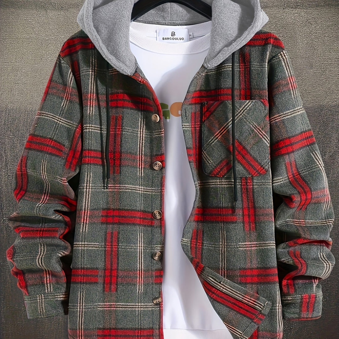 Men's Christmas Plaid Hooded Jacket