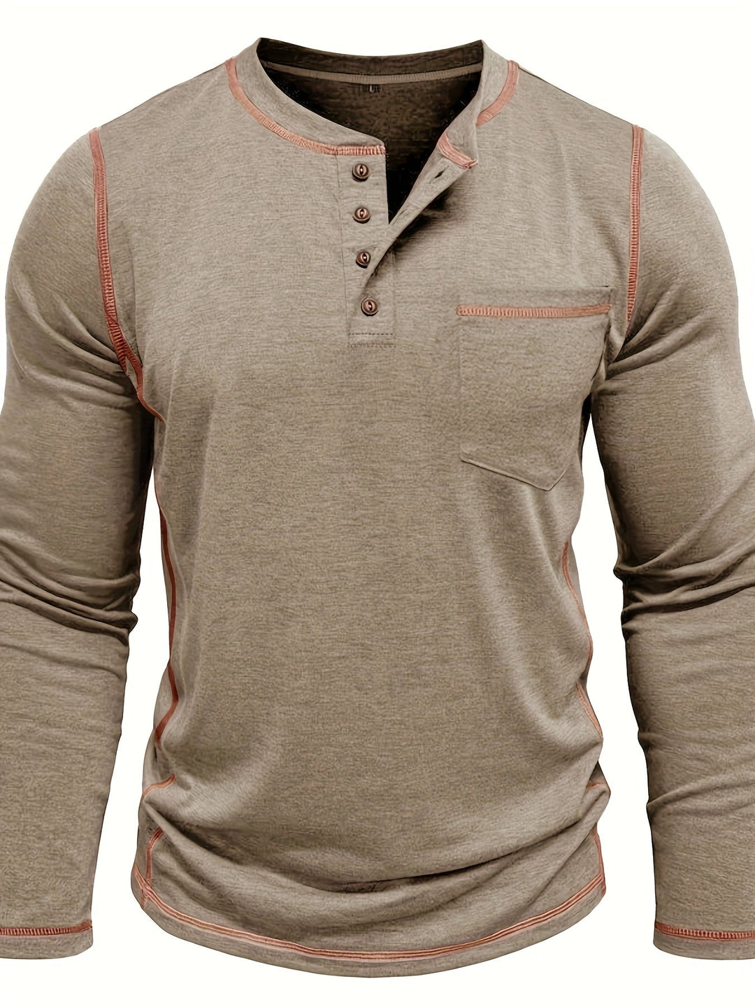 Men's Contrast-Stitch Long Sleeve Henley