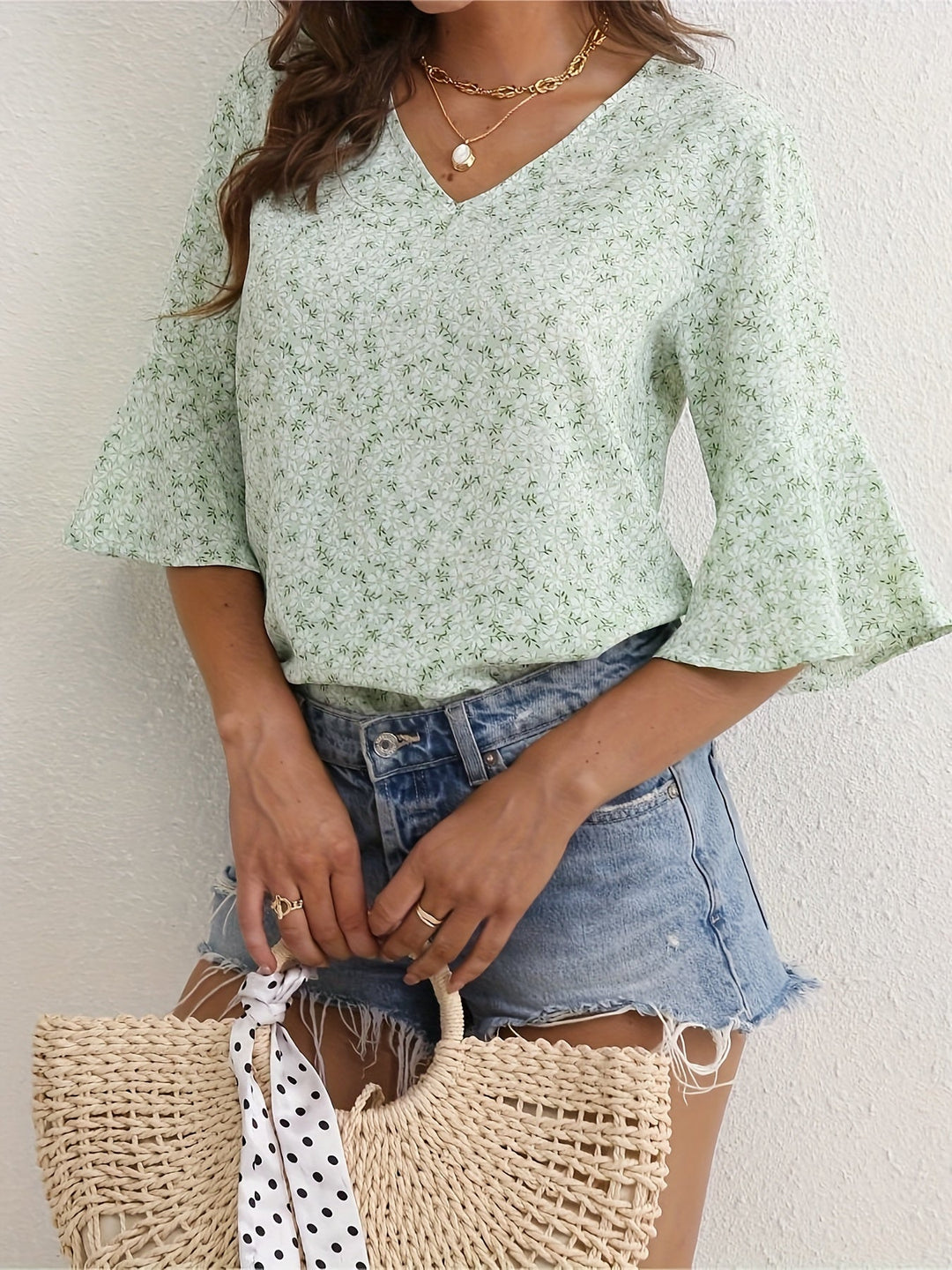 Floral Ruffle-Sleeve Blouse for Women