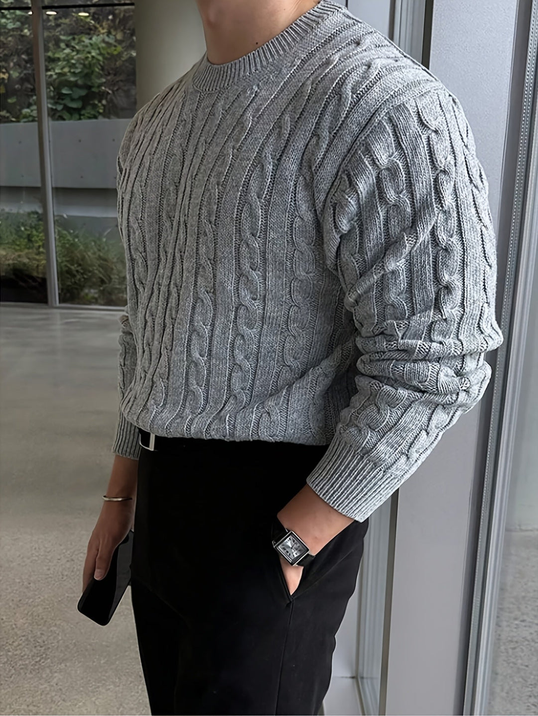 Twisted Cable Pullover Sweater for Men