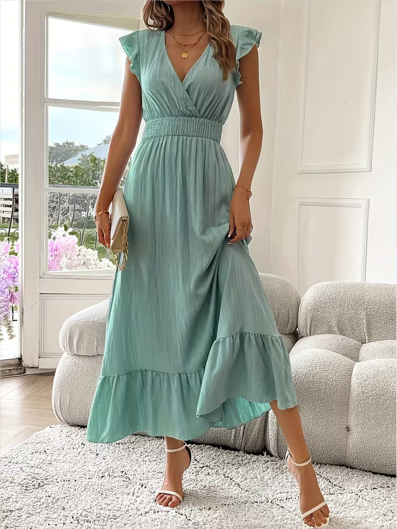 Elegant Sleeveless V-Neck Ruffled Dress for Women