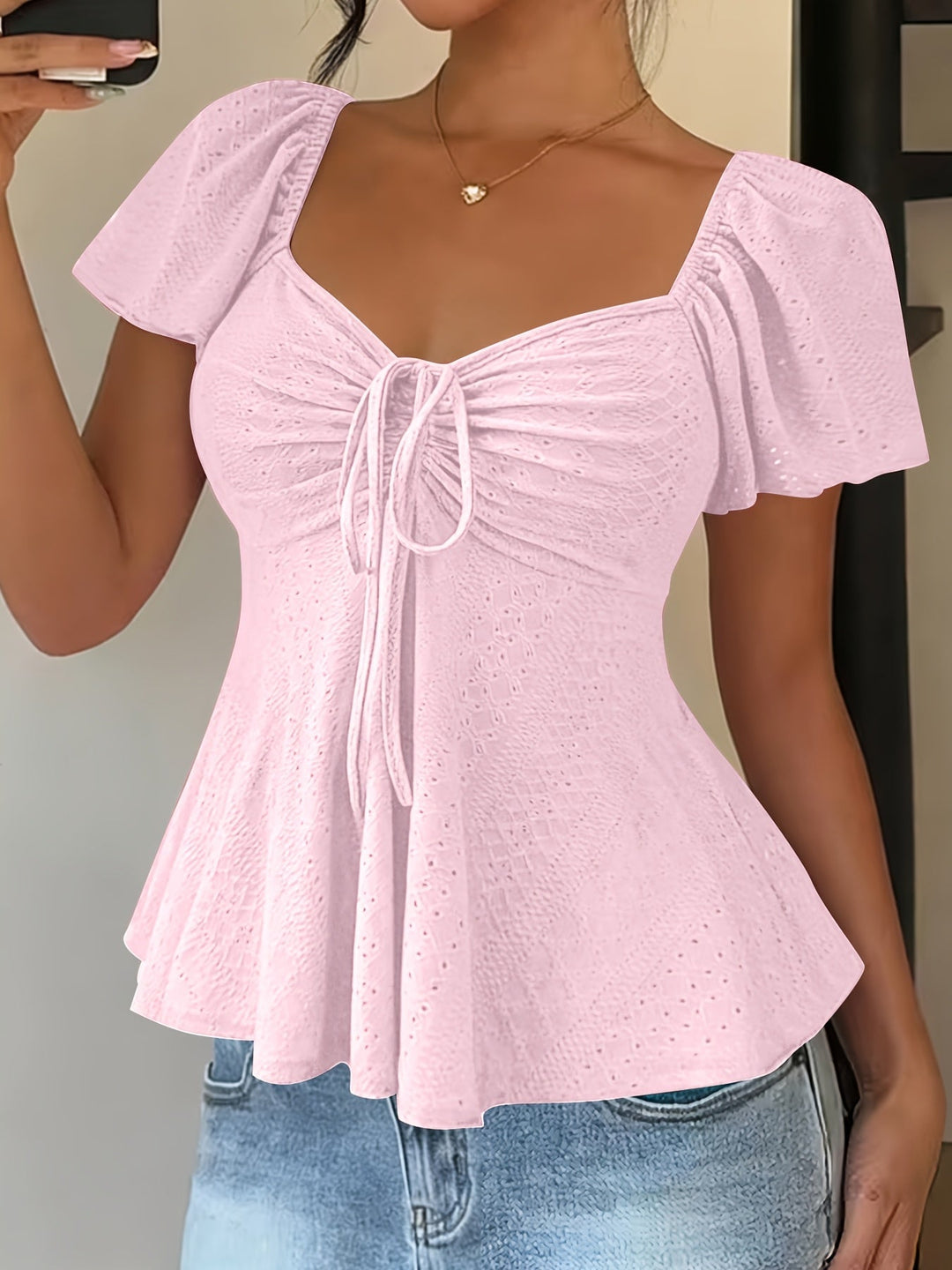 Flutter-Sleeve Peplum Top for Women