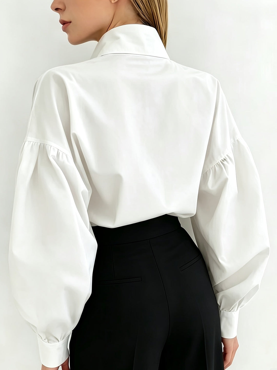 White Statement Collar Blouse for Women